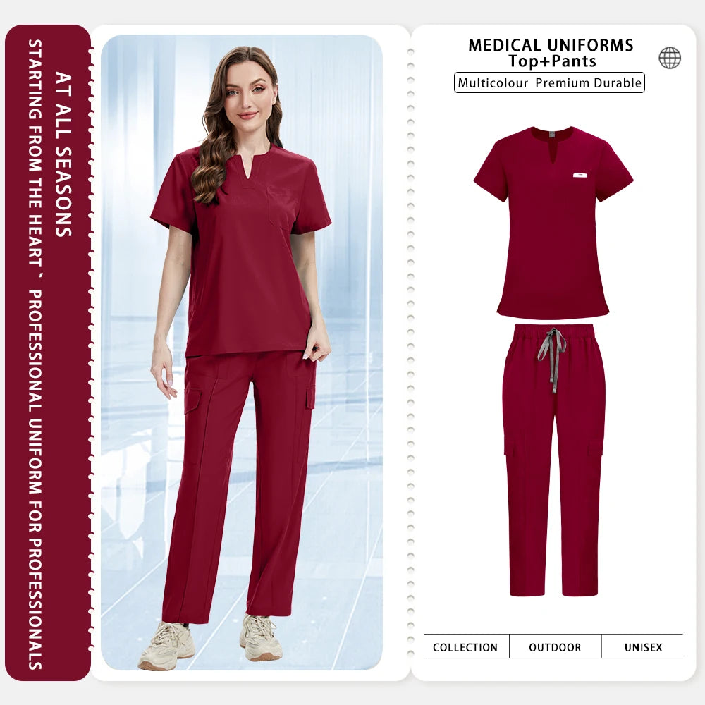 Medical Scrub Set Women Uniform New Doctor Nurse Surgical Uniform Durable Dental Pediatric Quick-Dry Healthcare Service Workwear