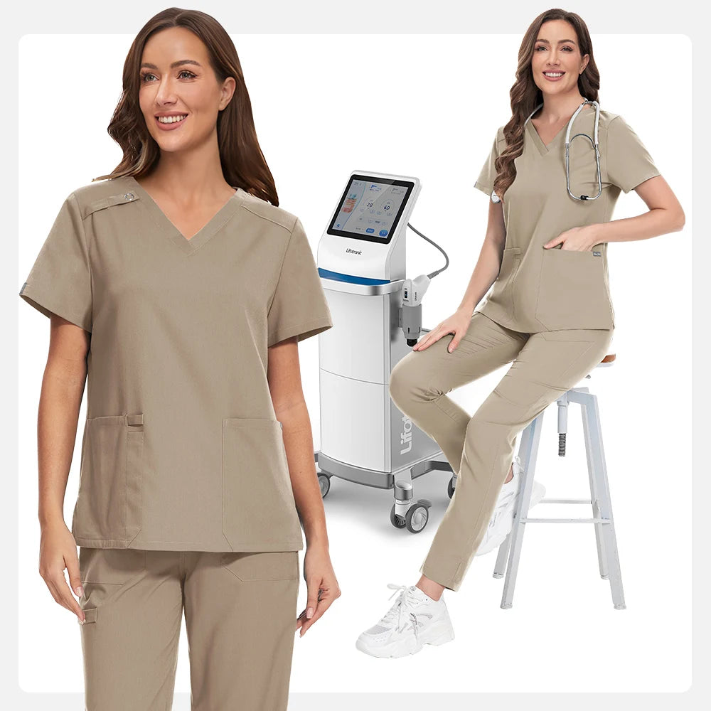 Niaahinn Spa Uniform Women Scrubs Suit Short Sleeved V-neck Surgical Nursing Set Multicolor Pet Grooming Doctor Medical Workwear