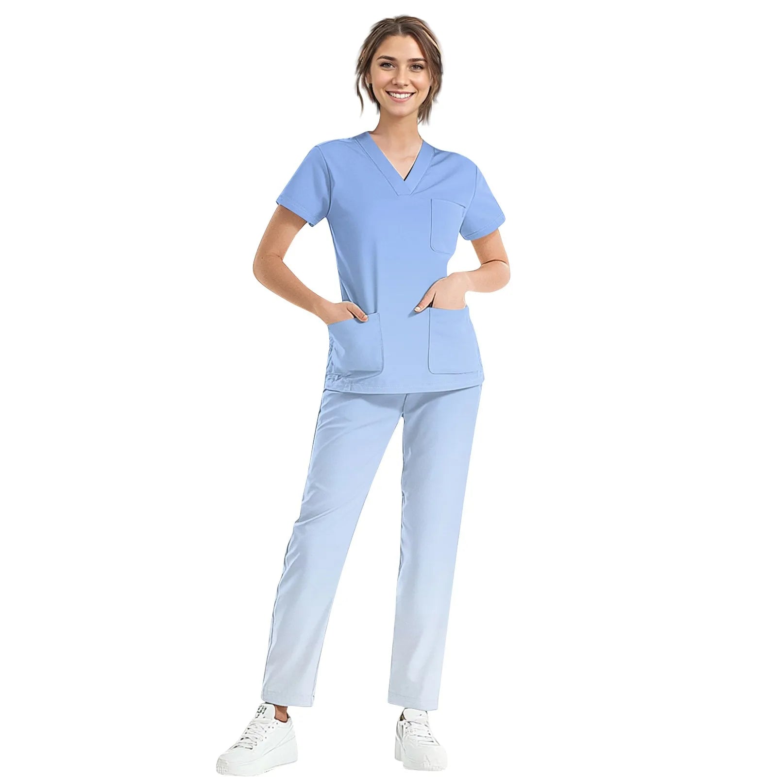 Women Medical Uniforms Slim Fit Scrubs Sets Tops Straight Pant Nurses Accessories Dental Clinic Beauty Salon Workwear Clothes
