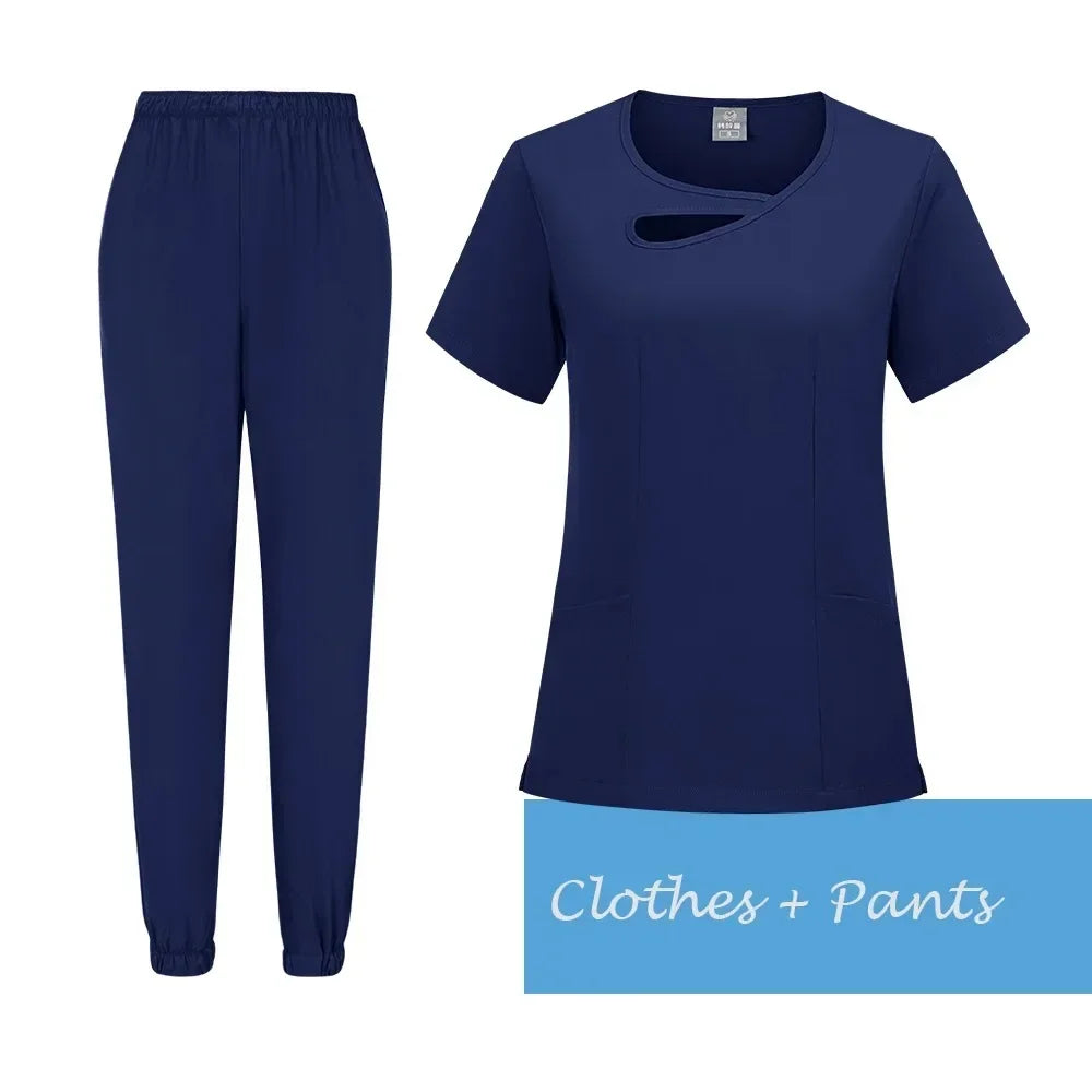 New Medical Doctor Nurse Surgical Uniforms Woman Scrub Set Beauty Salon Work Wear Clinical Scrubs Top-Pants Spa Nursing Tunic