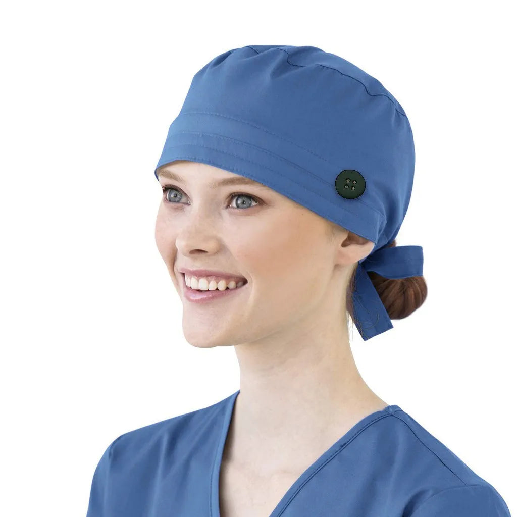 Solid Color Scrubs Caps With Button Pet Grooming Agency Work Scrubs Beauty Work Hats Lab Nursing Scrubs Cap Gorro Enfermera