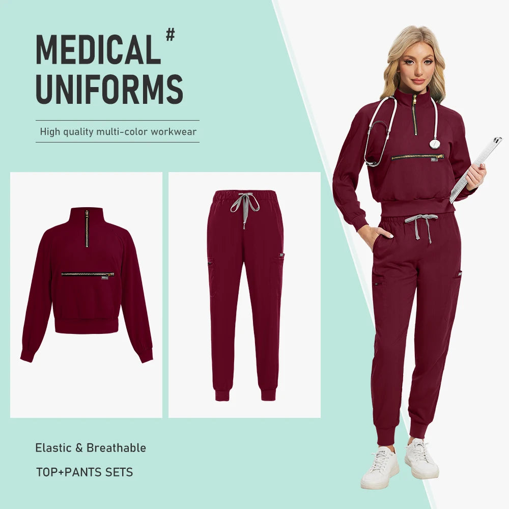 Nurse Nursing Medical Scrub MultiColor Jogging Pants Set Long Sleeved Jacket Workwear Set Hospital Clinical Uniform Woman Female