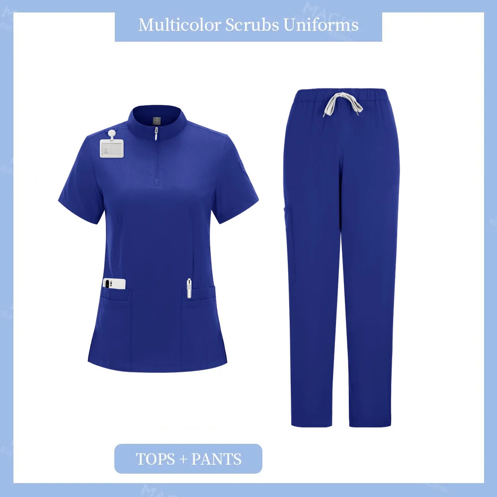 Surgical Uniforms Woman Nursing Sets Pocket Top Straight Pants Medical Nurse Uniform Scrubs Clinical Beauty Salon Hospital Suits