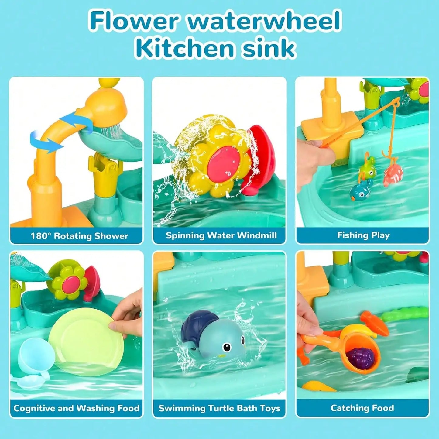 Play Sink With Running Water, Mini Water Table For Toddlers, Upgraded Faucet And Play Dishes, Children Electric Dishwasher Toy