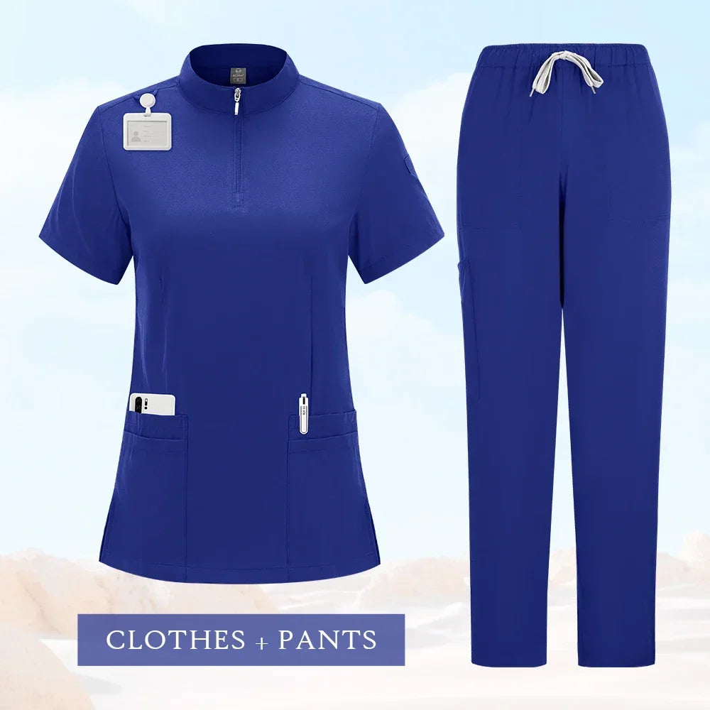 Professional Medical Scrubs for Women Doctor Nurse Uniform Clinical Surgery Outfit Lab Coat Pants Set Spa Beauty Salon Workwear