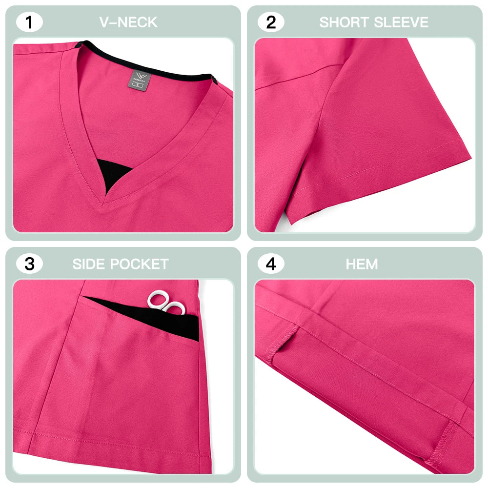 Medical Uniforms for V-neck Hospital Nurse Scrubs Set Women Doctor Workwear Oral Dental Surgery Work Top+Pants New Beauty Suit