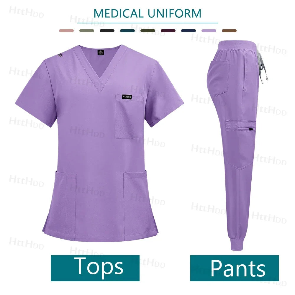 Doctor Nurse Medical Uniforms Shirt Scrubs Women Jogger Set Hospital Accessories Operating Room Surgical Gowns Mens Workwear New