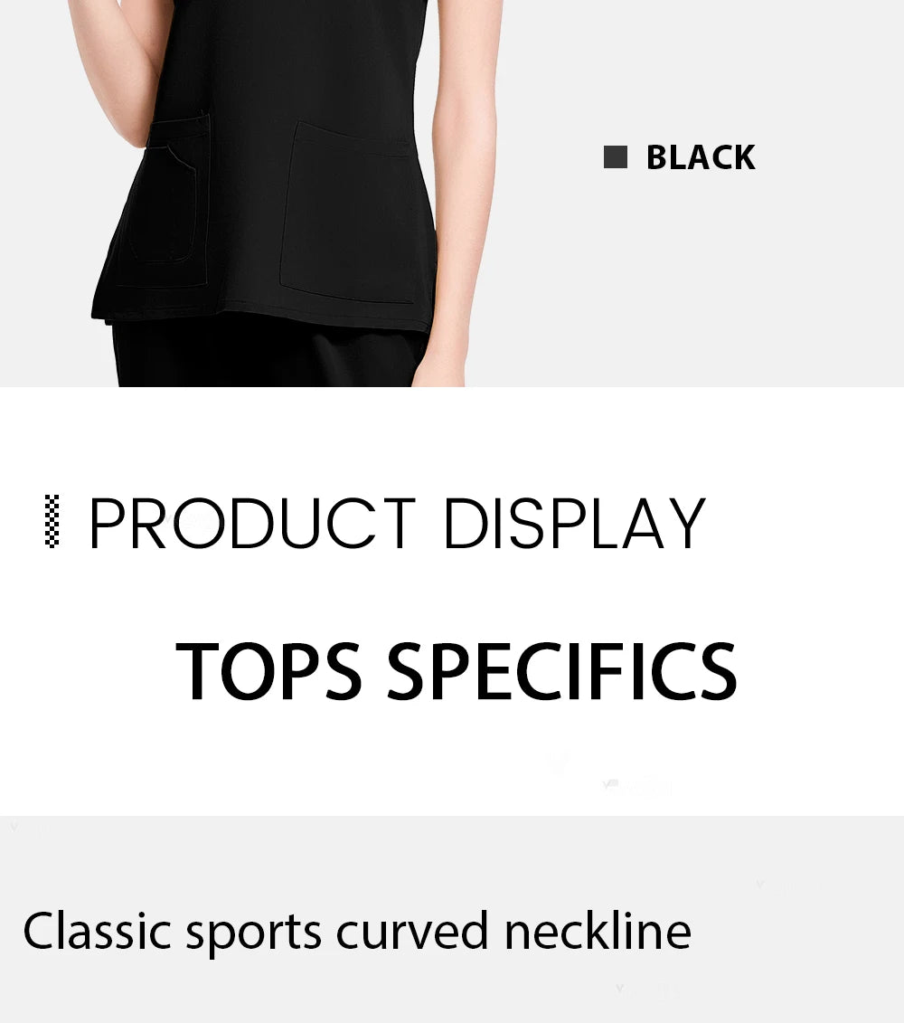 Slim fitting elasticity nurse scrubs tops dentistry doctor lab spa uniform surgical Scrub shirt for woman pharmacy pet hospital