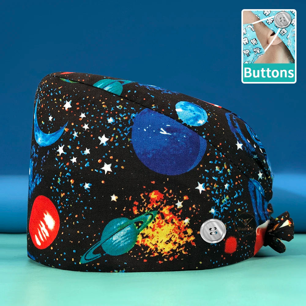 Pill Capsule Pattern Pink Scrubs Cap Female Nurse Medical Clinic Accessories Women's Operating Room Hat with Buttons Cotton Hats