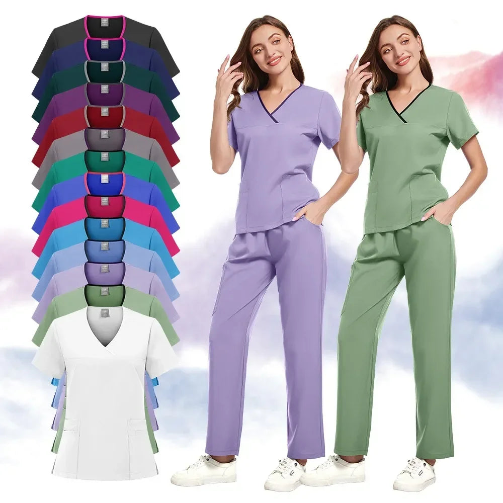 Nurse Scrubs New Fashion Medical Scrub Soft Breathable Jogger Pants Set Surgical Uniforms Woman Nursing Clinical Doctor Workwear