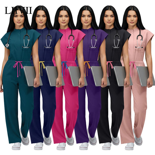 Medical Uniform Nursing Surgical Gown High Quality Elastic Bodysuit Healthcare Pharmacy Solid Color Jumpsuits Wholesale Workwear