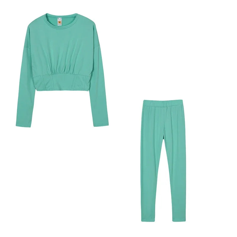 New Autumn Women's Pure Color Sports Waist Suit Fashion Casual Two-piece Set