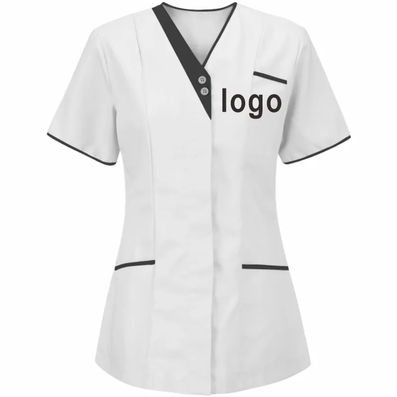 Custom Nurse UniformScrubs Tops Short Sleeve Pocket Clinic Nursing Scrub Tops Healthcare Carer Tunic Design Print Logo