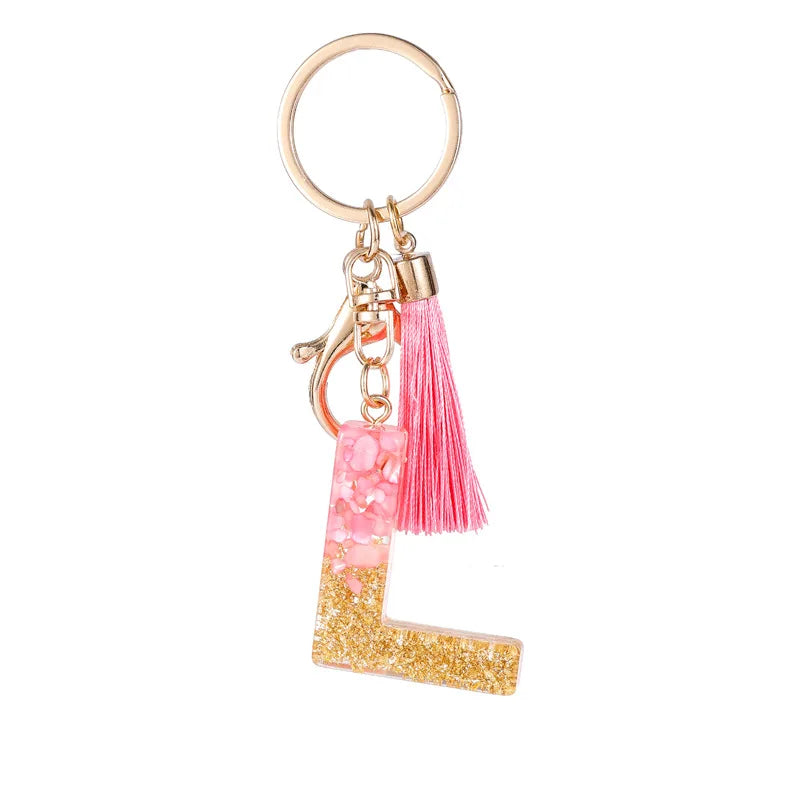 Pink Gold Color Initial Letter A-Z Resin Key Ring Cup Key Chains DIY Jewelry Gifts