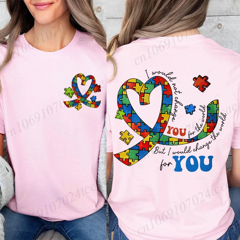 Autism Awareness Month Women T-Shirt Neurodiversity ADHD Tees Shirt Autism Teacher Mom Gift Short Sleeve Tops Female Clothing