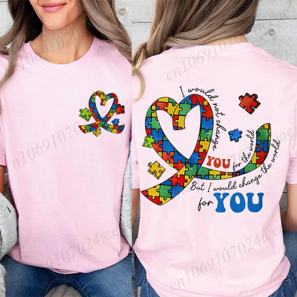 Autism Awareness Month Women T-Shirt Neurodiversity ADHD Tees Shirt Autism Teacher Mom Gift Short Sleeve Tops Female Clothing