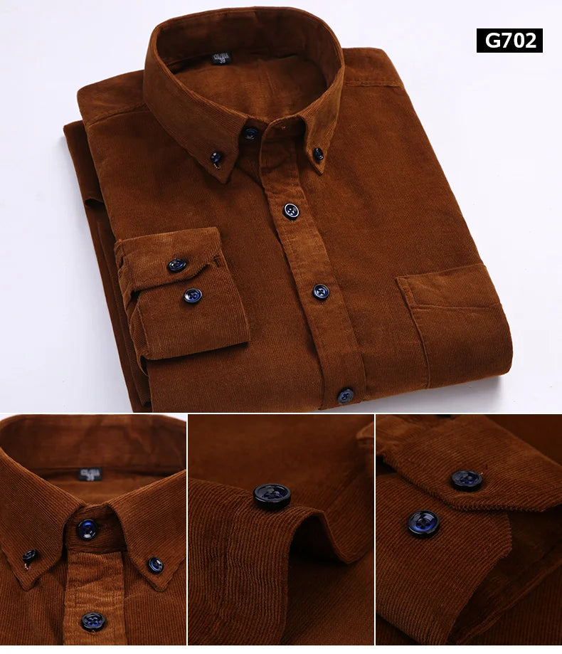 Size S-7XL Men's Corduroy Shirt Long Sleeve Cotton Casual Regular Fit Soft Comfortable Formal Dress Shirts Blouse Men Clothes