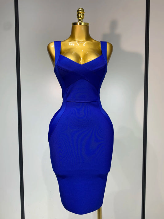 Women Sexy High Quality Celebrity Elegant Blue Bodycon Stretch Bandage Dress Nightclub Party Dress Luxury Birthday Vestidos