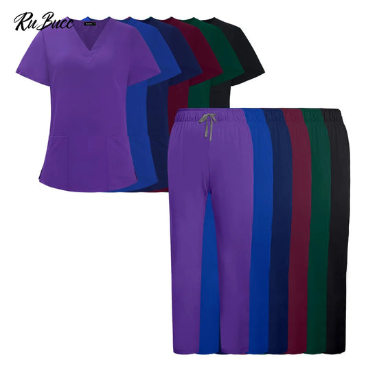 Women Health Service Nurse Uniforms Scrub Set Beauty Salon Spa Workwear Scrubs Top+Pant Doctor Nursing Tunic Suit