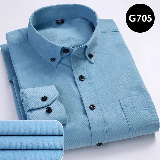Size S-7XL Men's Corduroy Shirt Long Sleeve Cotton Casual Regular Fit Soft Comfortable Formal Dress Shirts Blouse Men Clothes