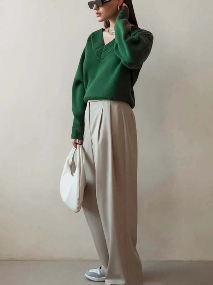 Fashion Sweater Woman Winter 2025 Vintage Oversize Sweaters Female Knitted Top V-neck Jumper Long Sleeve Autumn Women's Pulovers