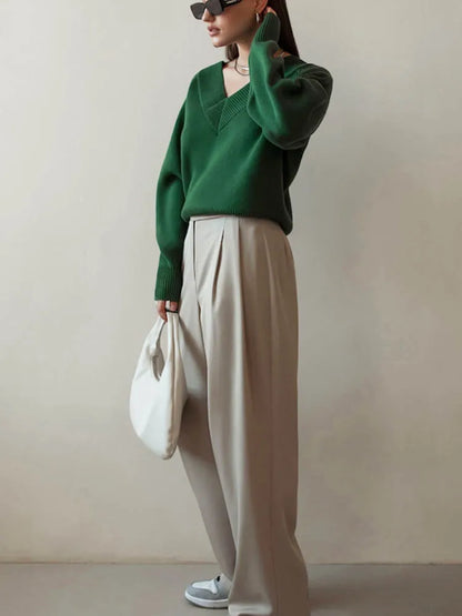 Fashion Sweater Woman Winter 2025 Vintage Oversize Sweaters Female Knitted Top V-neck Jumper Long Sleeve Autumn Women's Pulovers