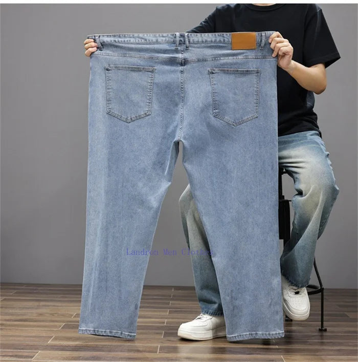 Men Jeans 8XL Summer Thin Straight Wide Leg Plus Size Denim Trousers Large Male Stretched 5XL 6XL 7XL Comfortable Pants