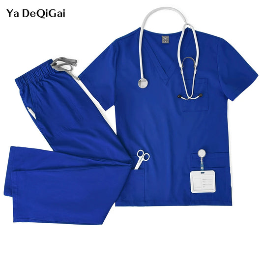 Unisex Medical Uniforms Men Women Nursing Clothes Lab Beauty Costume Nurse Scrubs Set Doctor Dentist Workwear Clinical Top Pants