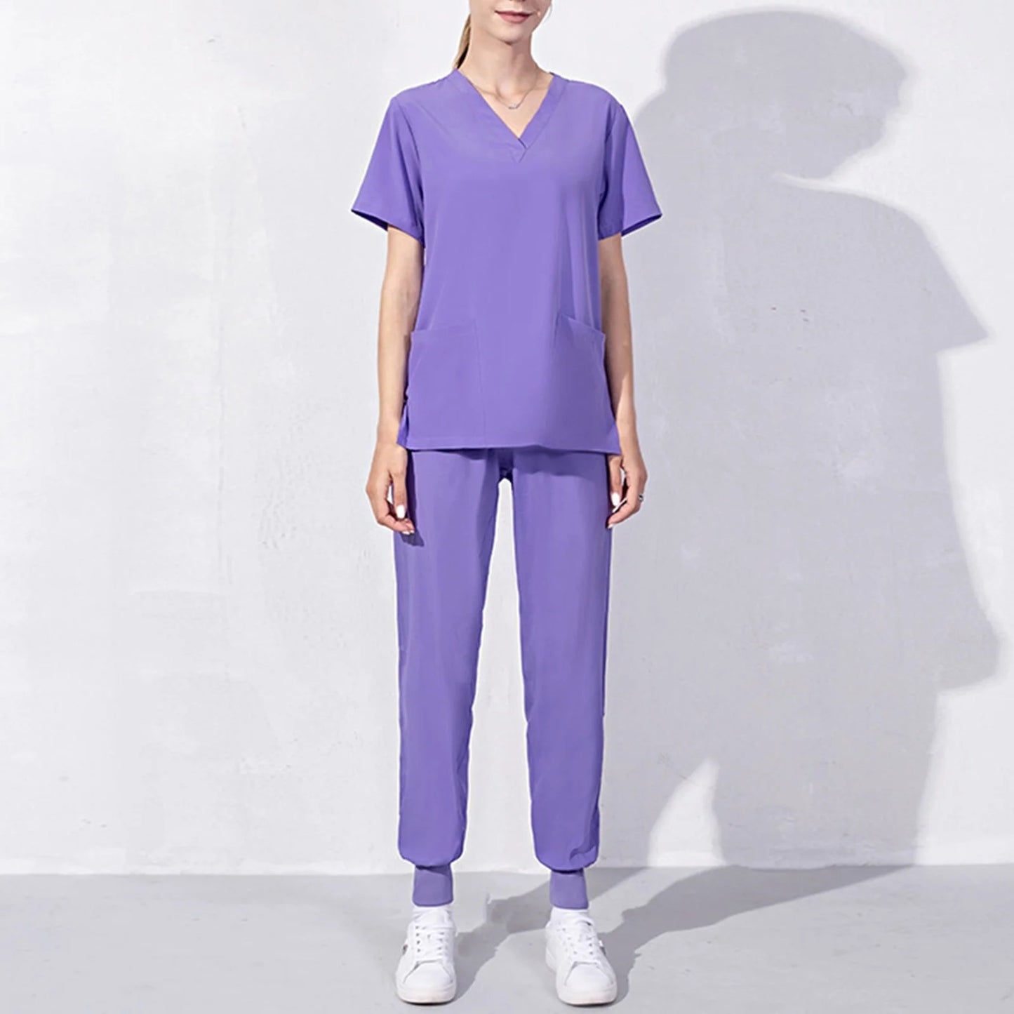 Nursing Uniforms Two Piece Unisex Shorts Scrub Sets Sleeve Pocket Top Tee Loose Pants Beauty Salon Workwear Overalls Plus Size
