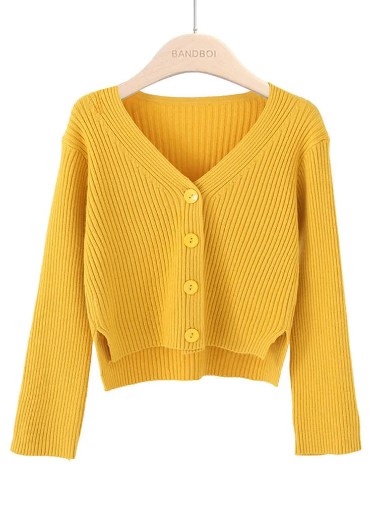 Autumn Women Long Sleeve Knitted short Cardigan Sweater Winter Casual Loose V Neck Bottons Sweater Coat Elegant Winter Clothes