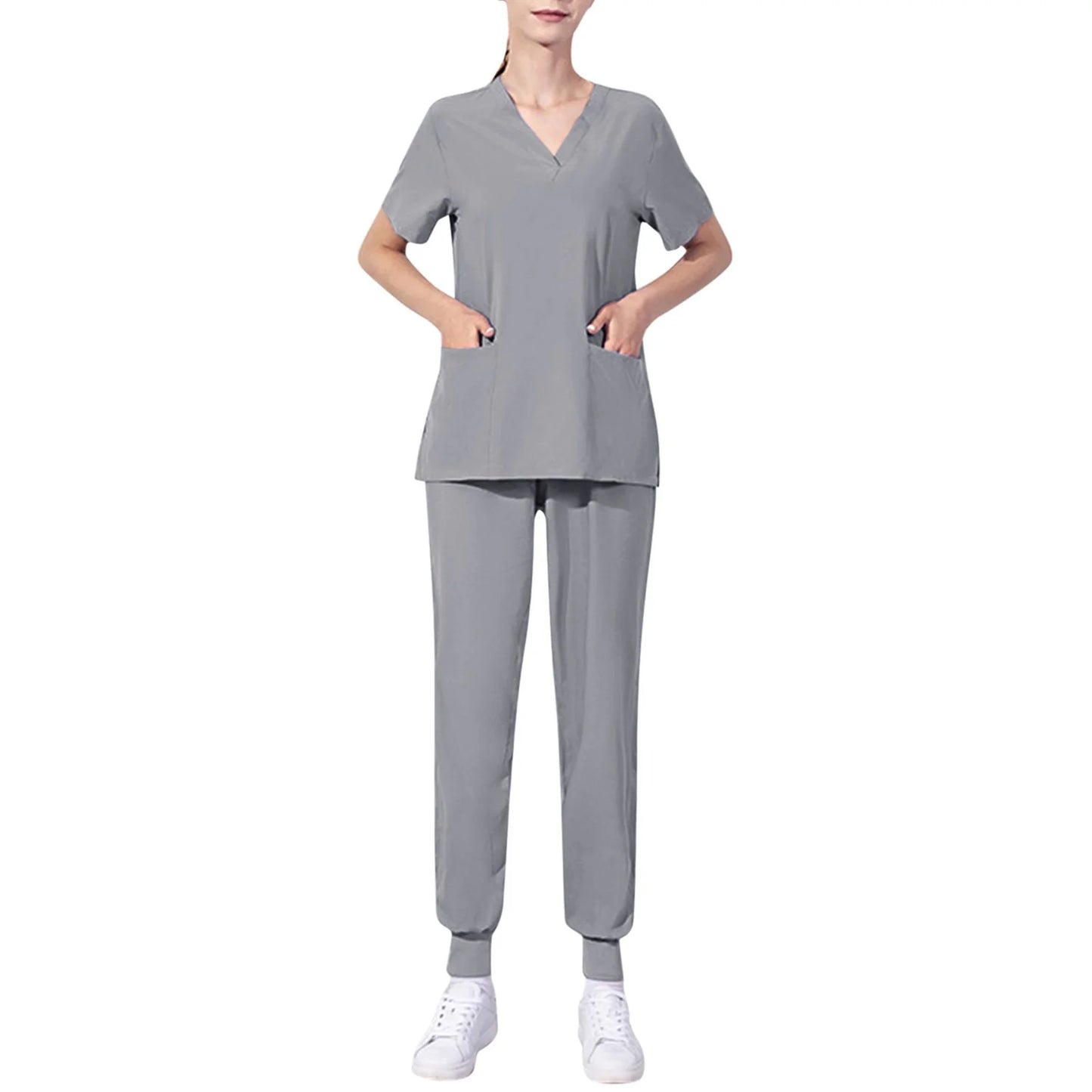 Nursing Uniforms Two Piece Unisex Shorts Scrub Sets Sleeve Pocket Top Tee Loose Pants Beauty Salon Workwear Overalls Plus Size