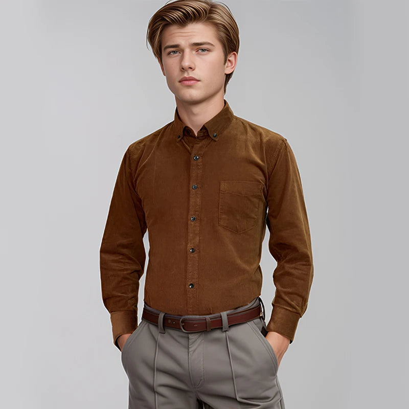 Size S-7XL Men's Corduroy Shirt Long Sleeve Cotton Casual Regular Fit Soft Comfortable Formal Dress Shirts Blouse Men Clothes