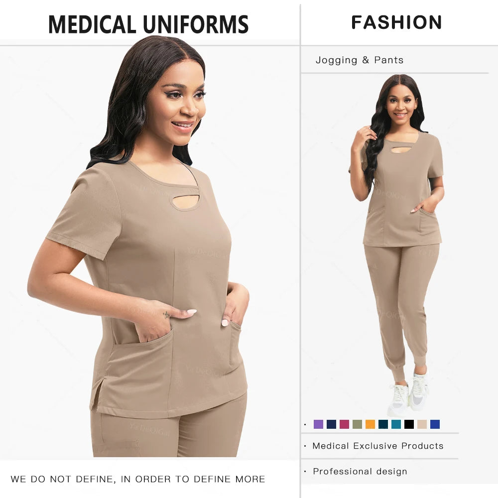 Beauty Workwear Women Medical Nurses Uniform Surgical Scrubs Set Spa Top Pants Clinic Carer Clothes Nursing Uniforms Jogger Suit