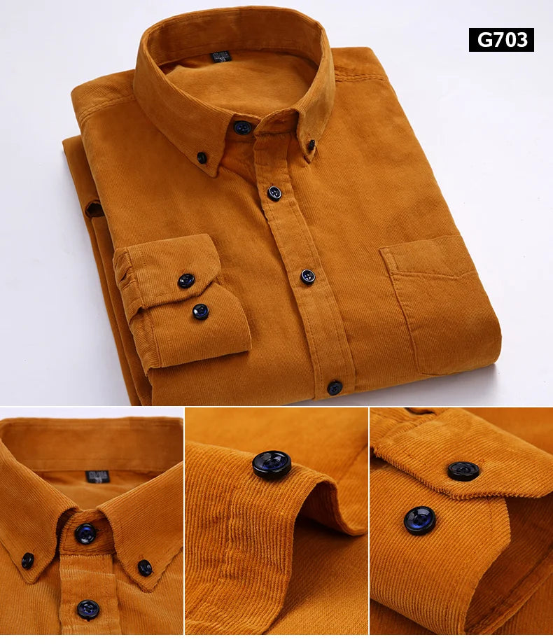 Size S-7XL Men's Corduroy Shirt Long Sleeve Cotton Casual Regular Fit Soft Comfortable Formal Dress Shirts Blouse Men Clothes