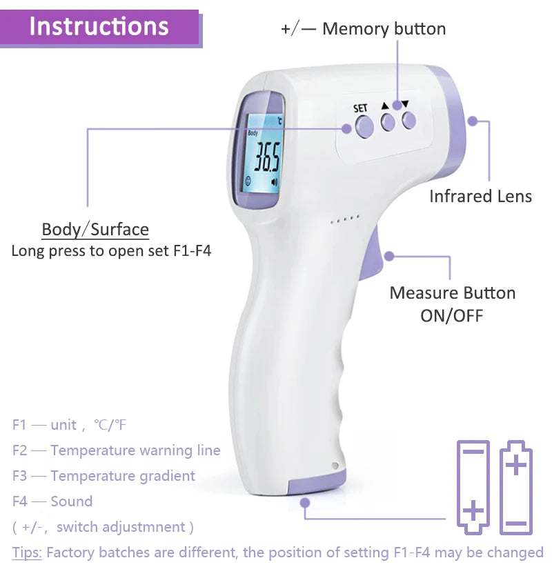 Non-Contact Temperature IR Thermometer Body Fast Measure Digital Fever Thermometer OR Portable Fingertip Blood Oxygen Oximeter