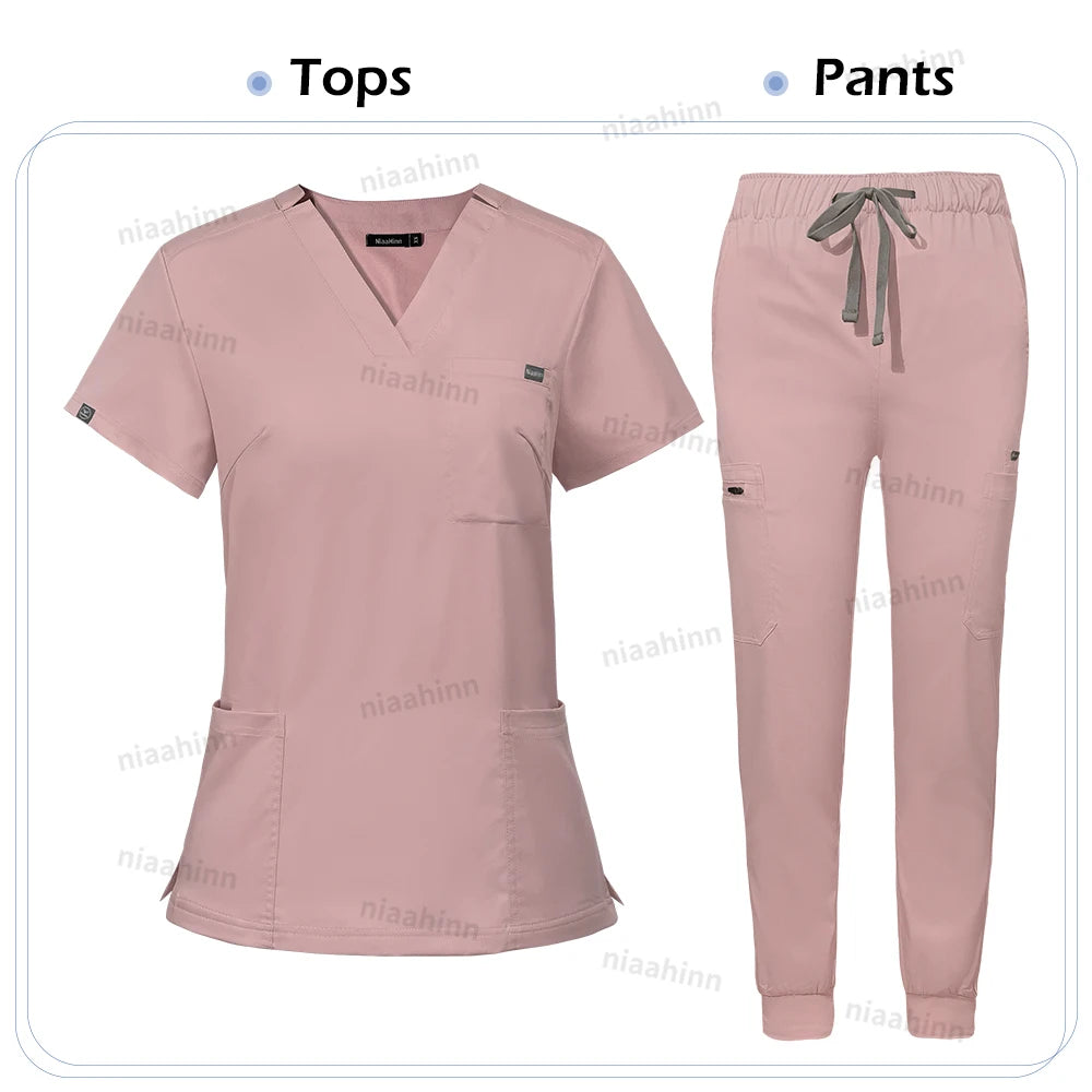 Niaahinn Scrub Nursing Accessories Medical Surgical Gowns Doctor Nurse Special Scrubs Minimalist Solid Color Work Wear Women Men