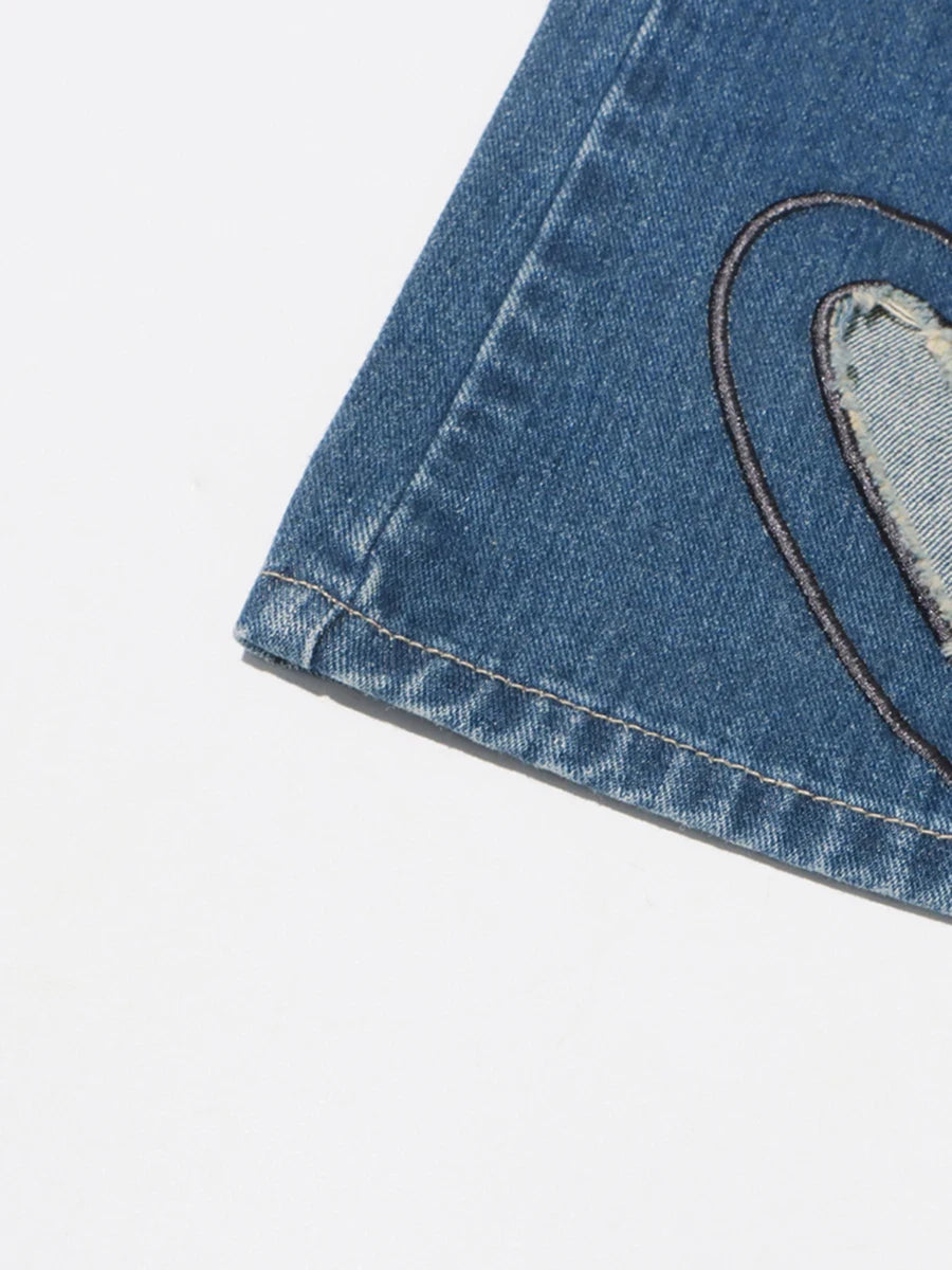 CHICEVER Retro Hot Girl Two Piece for Women Strapless Sleeveless Patchwork Denim Vest  Irregular Hollow Pant Summer Suit Female