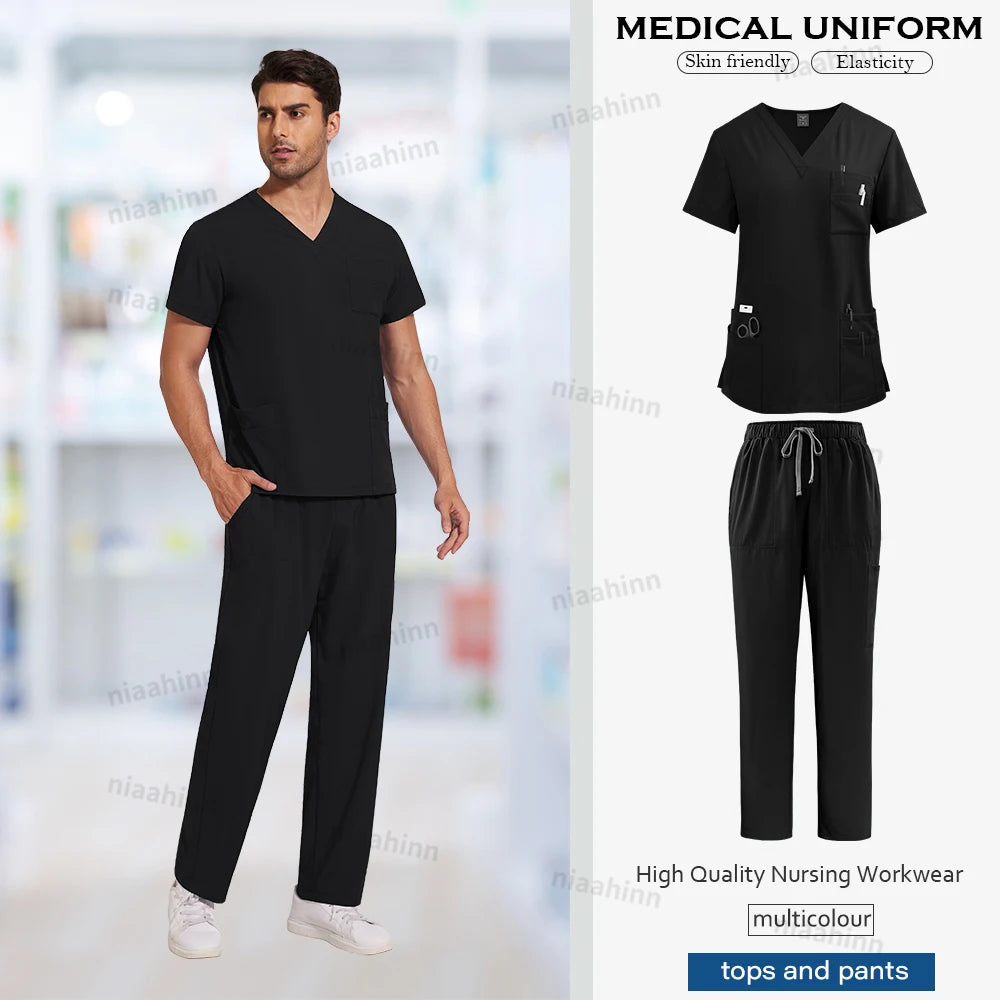 Nursing Scrubs Set  Anti-Wrinkle Medical Surgical Gown Wholesale Hospital Scrub Top Doctor Nurse Special Scrub Uniform Men Women