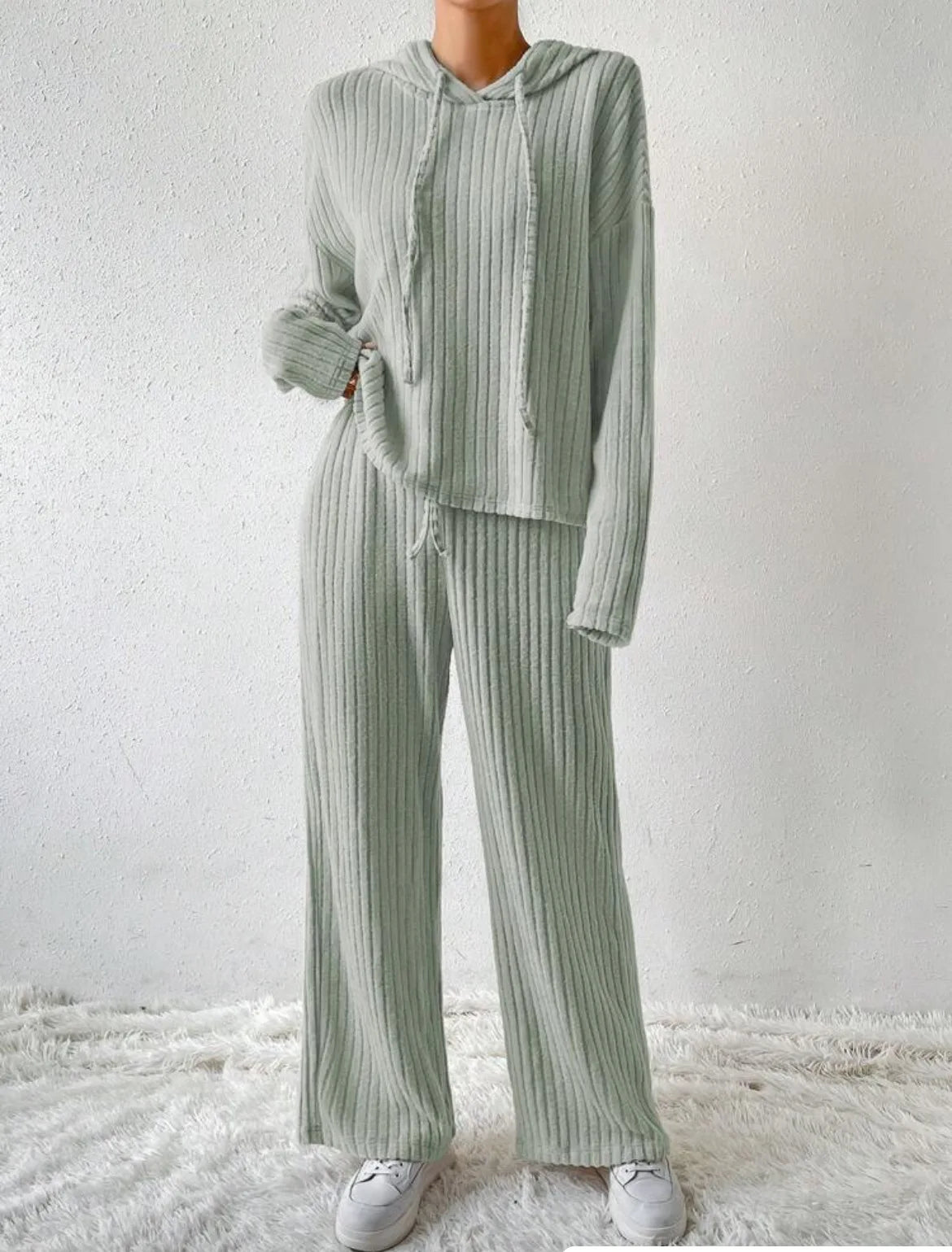 Fashion Long Sleeve Knitted Pant Sets Women Autumn Winter Home Casual Comfortable 2 Piece Sets Women Outfit  Two Piece Set