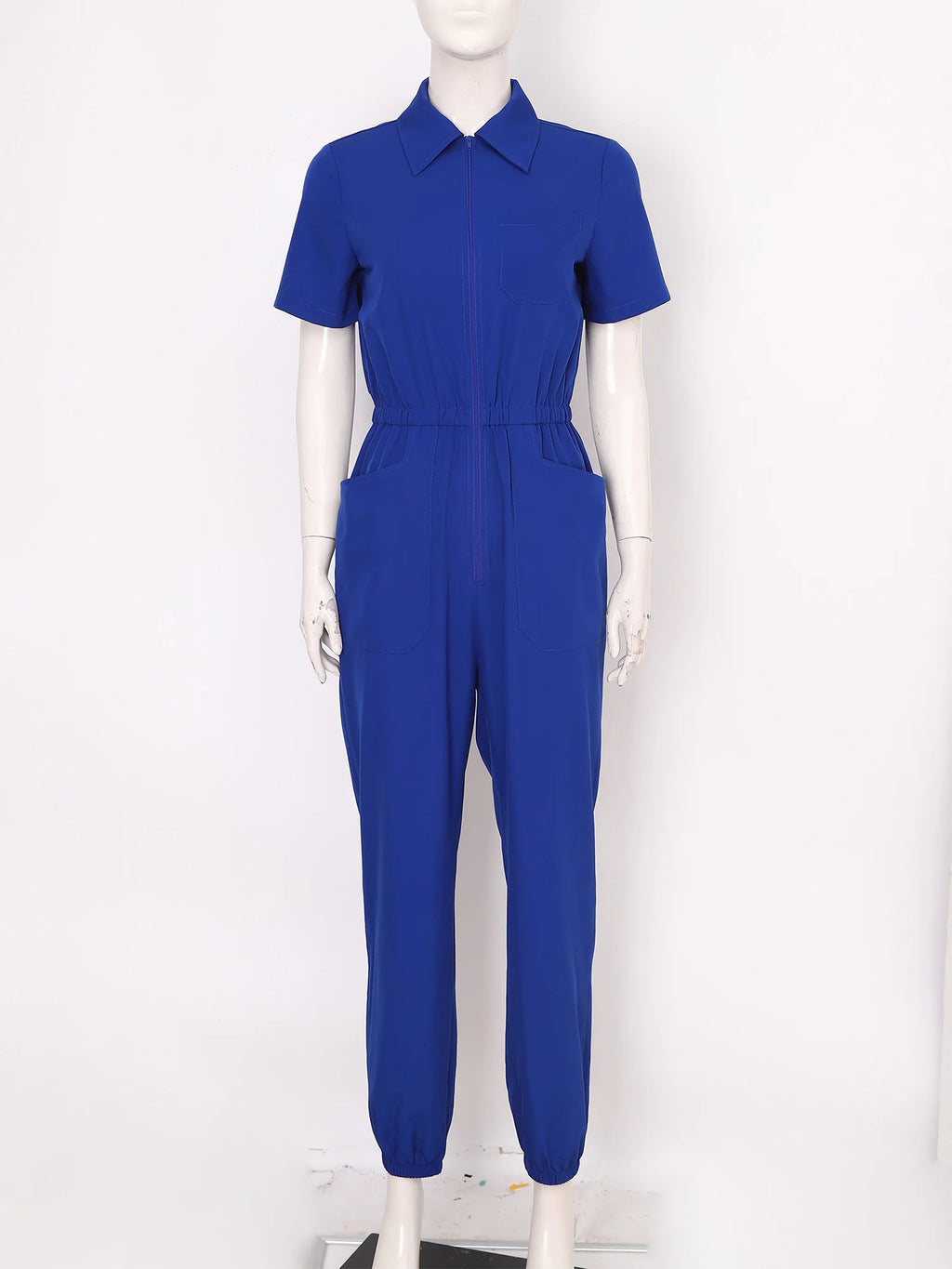Womens Short Sleeve Scrubs Jumpsuit Front Zipper Elastic Waist Jogger Pants Rompers Nurse Doctor Workwear for Caring Nursing