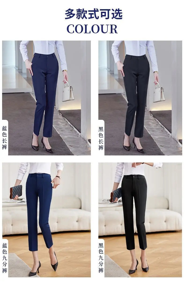 Women's Business Pants - Slim-Fit High-Waisted Office Work Trousers