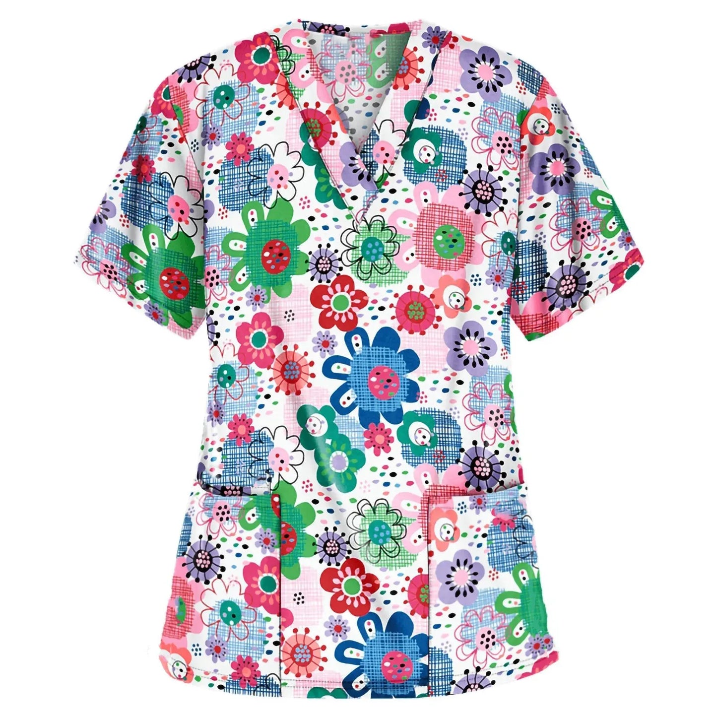 Surgical Uniforms Woman Scrub V-Neck Short Sleeves Tops Women's Medical Uniforms Vet Clinical Uniforms Cute Puppy Cartoon Print