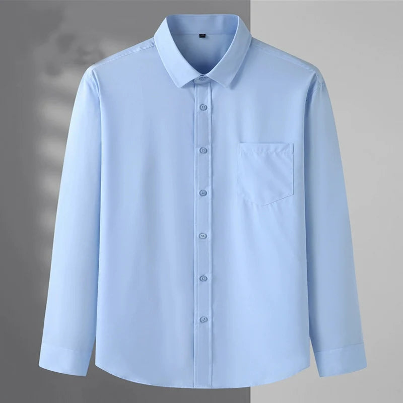 Spring and Autumn Large Size 15XL Men's Long-sleeved Shirt High Elastic Solid Color Shirt 12XL 11XL 10XL 9XL 8XL 7XL 200kg