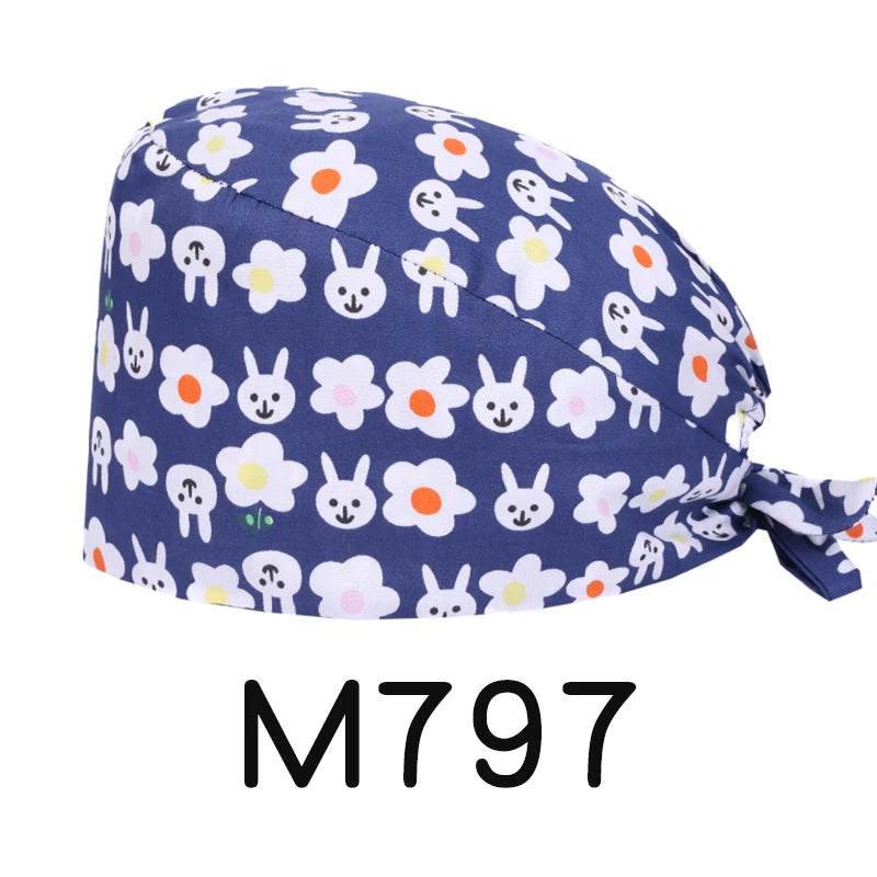 LONG HAIR Scrub Caps Surgical Medical Hats Cotton Nursing Caps Breathable Bouffant Healthcare Chef Pediatric Veterinary Hats M81