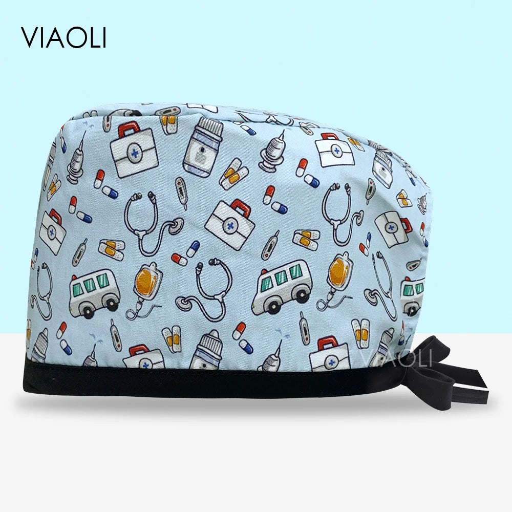 Scrub Cap Printed Cotton Beauty Salon Surgeon Cap Dental Clinic Nursing Hat Women Men Surgical Caps Wholesale Nurse Accessories