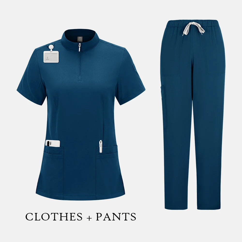 Professional Medical Scrubs for Women Doctor Nurse Uniform Clinical Surgery Outfit Lab Coat Pants Set Spa Beauty Salon Workwear