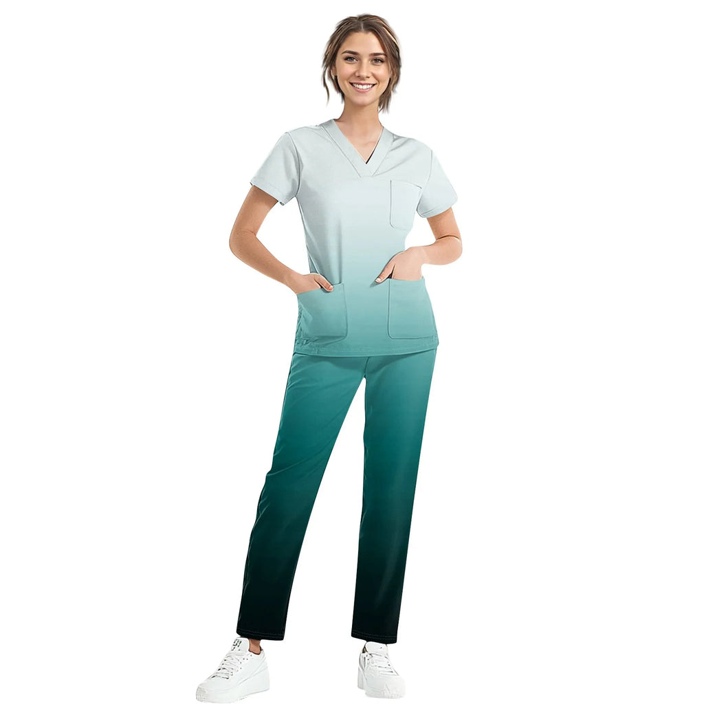 Women Medical Uniforms Slim Fit Scrubs Sets Tops Straight Pant Nurses Accessories Dental Clinic Beauty Salon Workwear Clothes