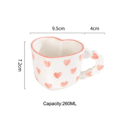 Cute Ins Style Heart Shape Coffee cup with Saucer Hand Painted Love Ceramics Mug Festival Gifts Afternoon tea Cup Breakfast cups