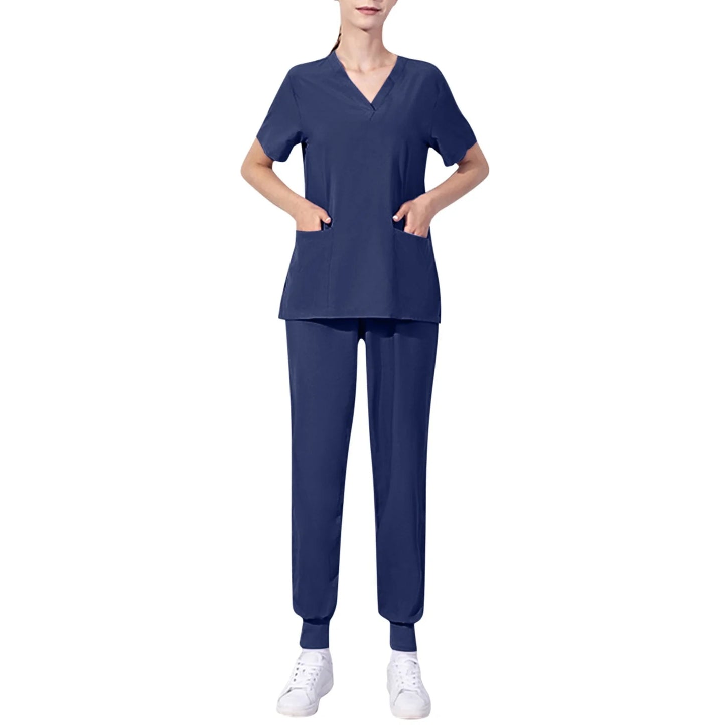 Nursing Uniforms Two Piece Unisex Shorts Scrub Sets Sleeve Pocket Top Tee Loose Pants Beauty Salon Workwear Overalls Plus Size
