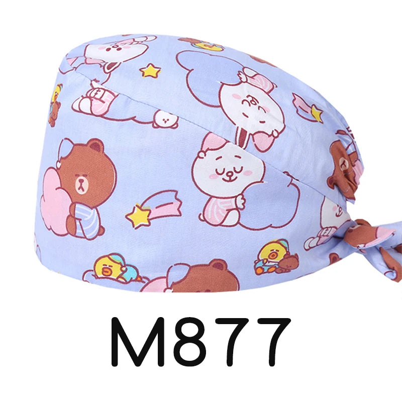 LONG HAIR Scrub Caps Surgical Medical Hats Cotton Nursing Caps Breathable Bouffant Healthcare Chef Pediatric Veterinary Hats M81